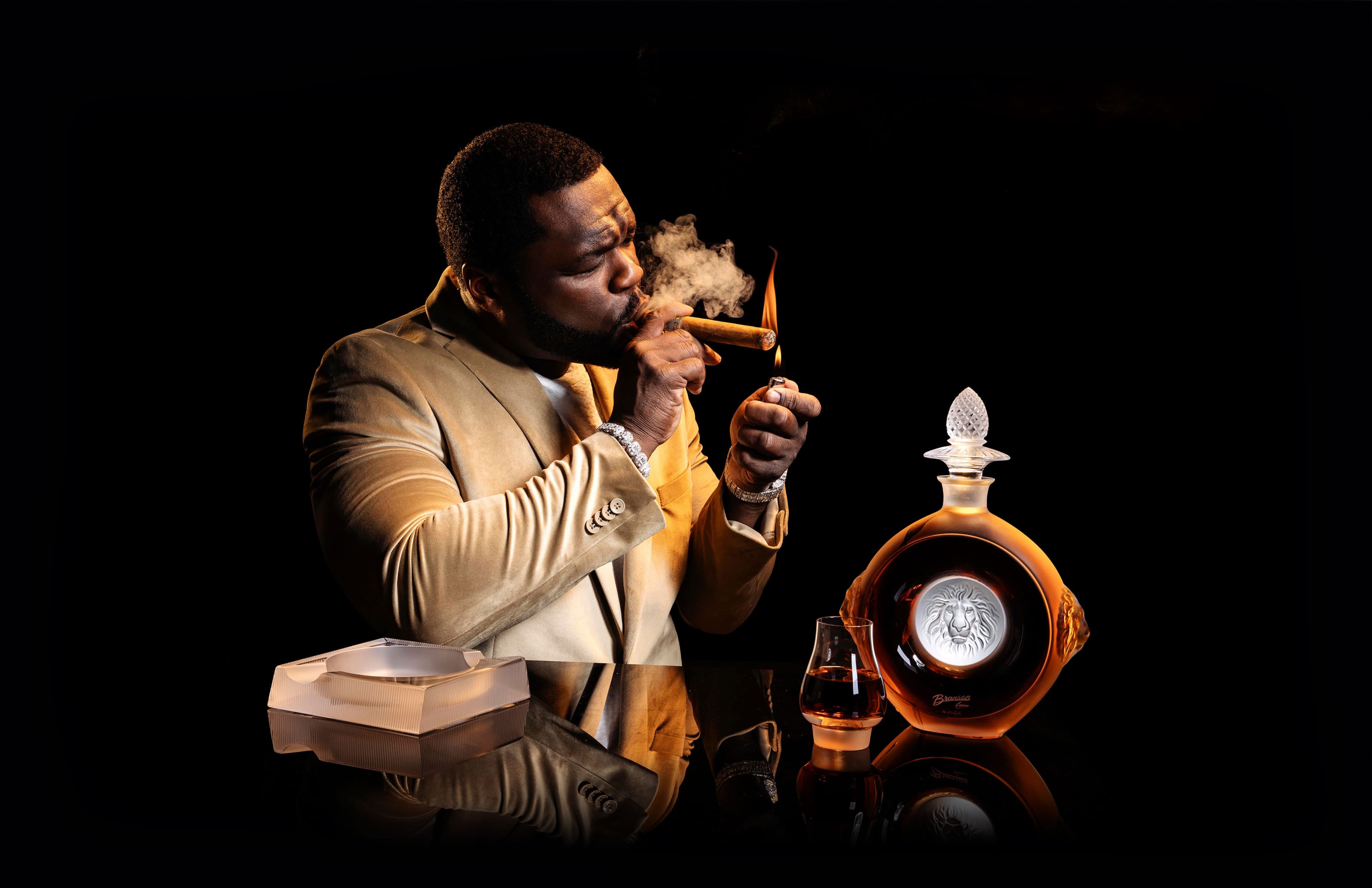 50cent with cognac and cigar